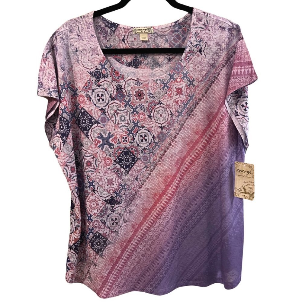 Energe World Wear Blouse Size XXL Purple Blend Short Sleeve New With‎ Tags